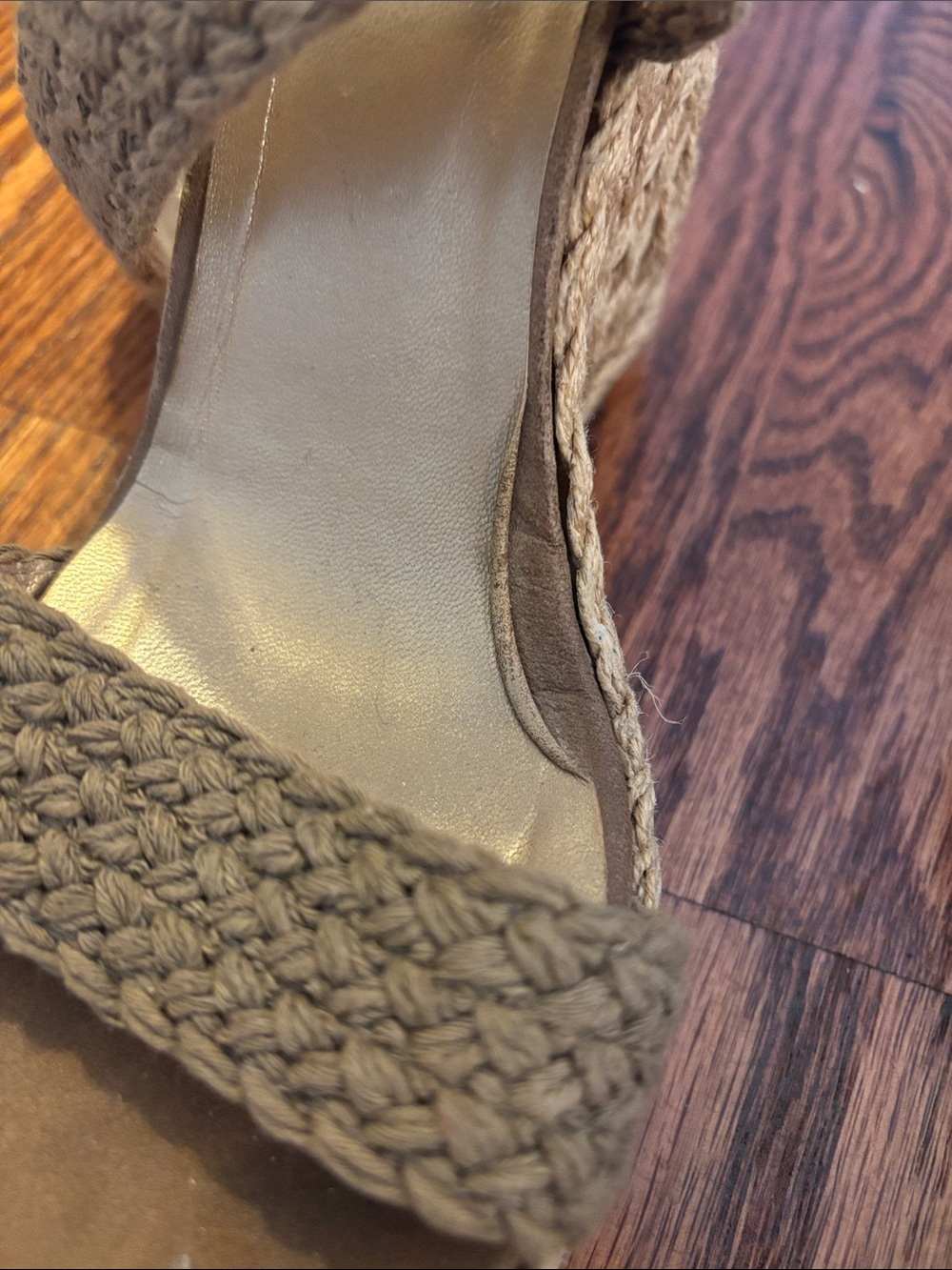 Stuart Weitzman Braided Tan Espadrille Wedge Sandals - Picture 3 of 3